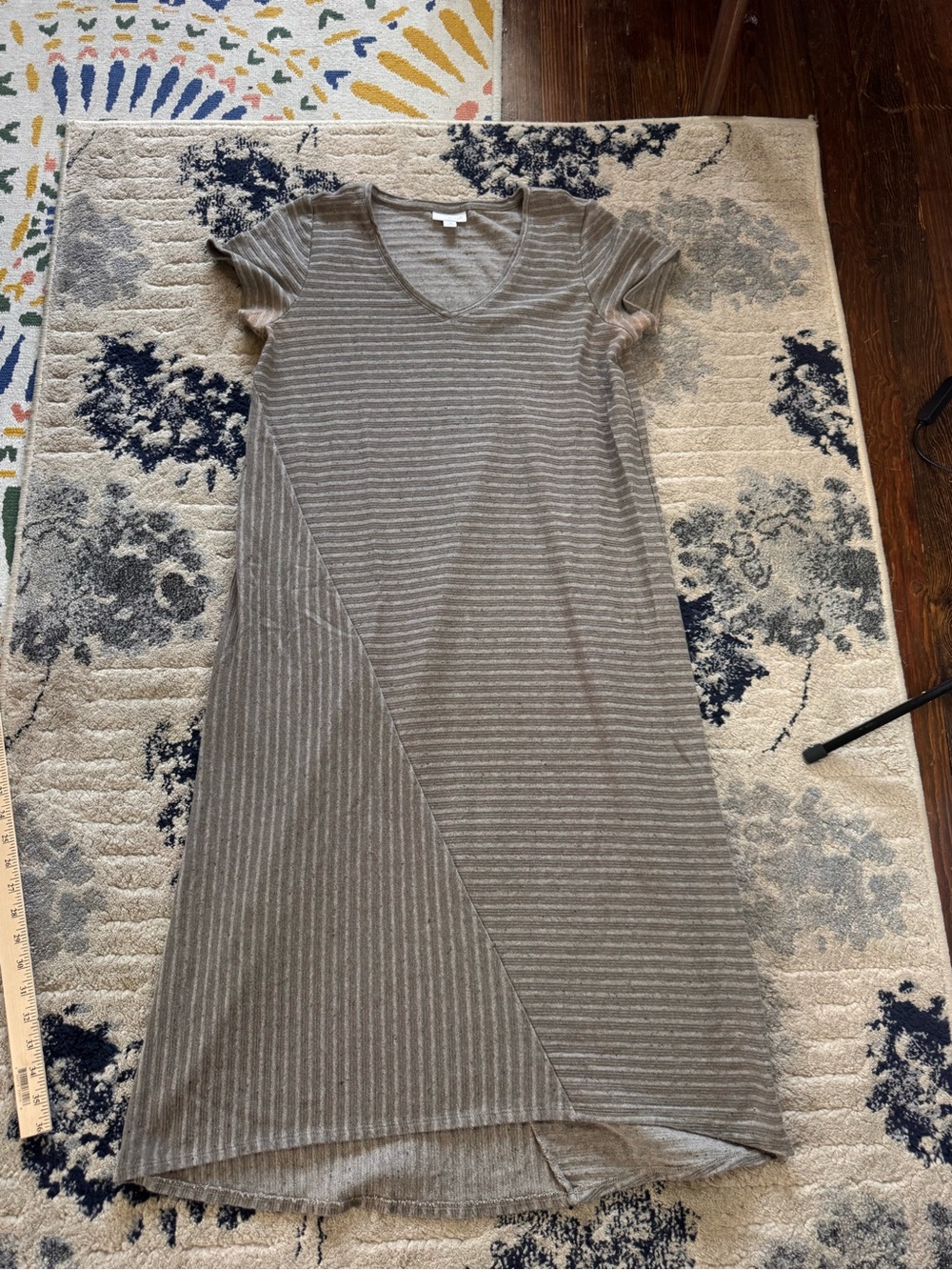J. Jill Taupe and Light Gray Striped V-Neck Midi Dress MP